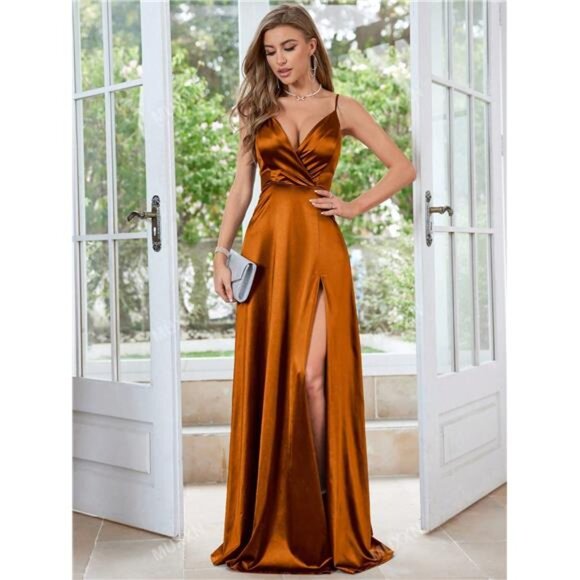 Vintage 1950's Style Surplice Neck Split Thigh Formal Elegant Prom Dress - Picture 1 of 7